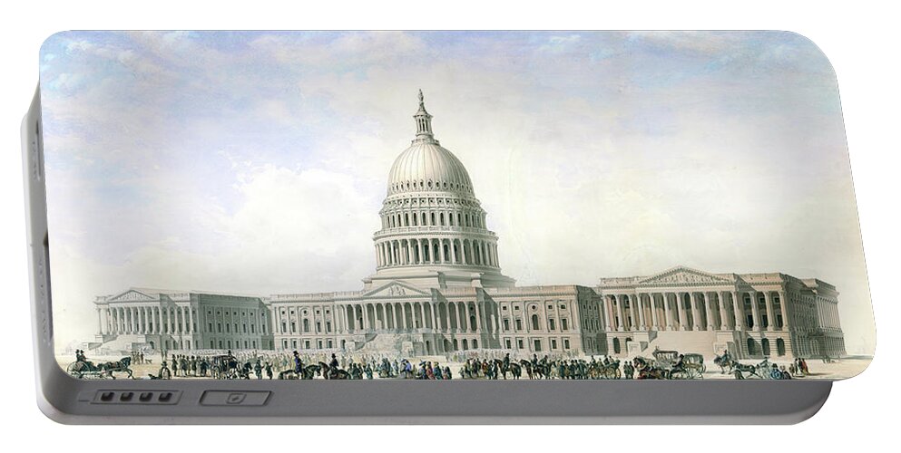 United States Capitol Portable Battery Charger featuring the drawing United States Capitol Design for New Dome and Wings 1855 by Thomas Ustick Walter