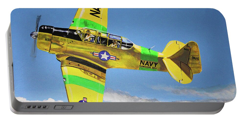 Airplane Portable Battery Charger featuring the painting U S Navy S N J 6- Kaneohe Bay by Karl Wagner