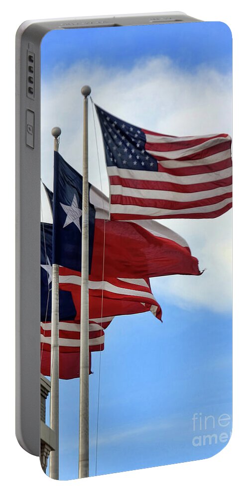 Flags Portable Battery Charger featuring the photograph USA and Texas by Joan Bertucci