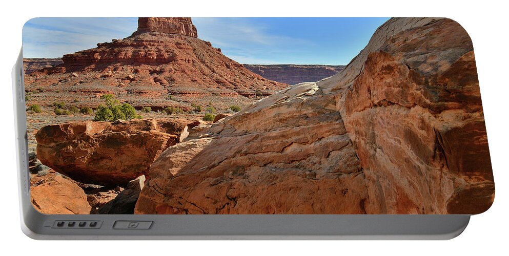 Valley Of The Gods Portable Battery Charger featuring the photograph Valley of the Gods Butte and Boulders by Ray Mathis