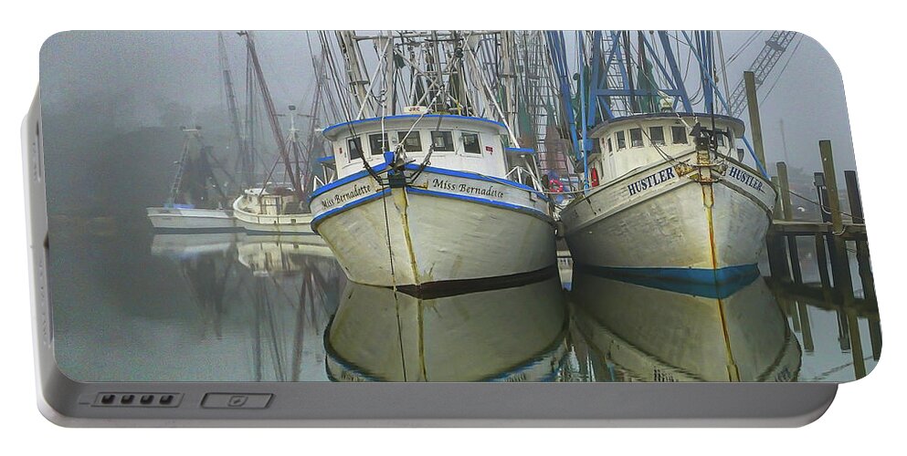 Coastal Georgia Shrimp Boats Portable Battery Charger featuring the photograph Valona fog by Kenny Nobles