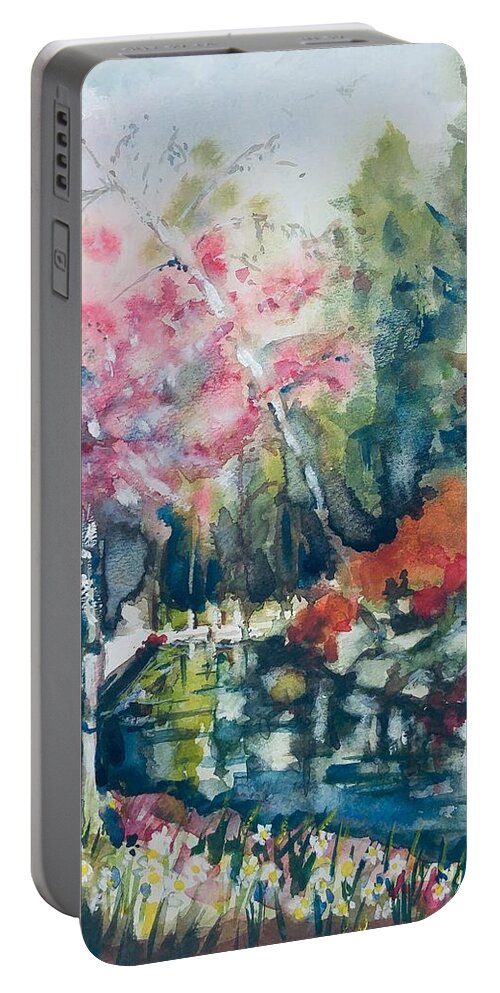 Cherry Blossoms Portable Battery Charger featuring the painting Van Dusen Spring Views by Sonia Mocnik