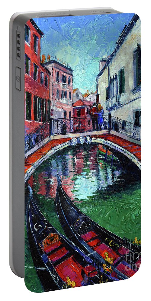 Venice Romance Portable Battery Charger featuring the painting VENICE ROMANCE impressionist modern palette knife oil painting cityscape by Mona Edulesco