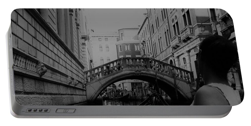 Venice Portable Battery Charger featuring the photograph Venice Wonderland b/w by Loretta S