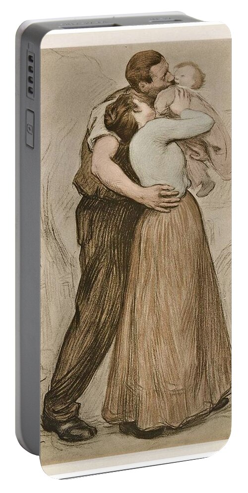 Family Portable Battery Charger featuring the painting Victor Emile Prouve French 1858  1943 The Kiss Le Baiser 1898 Collotype on wove paper by Celestial Images
