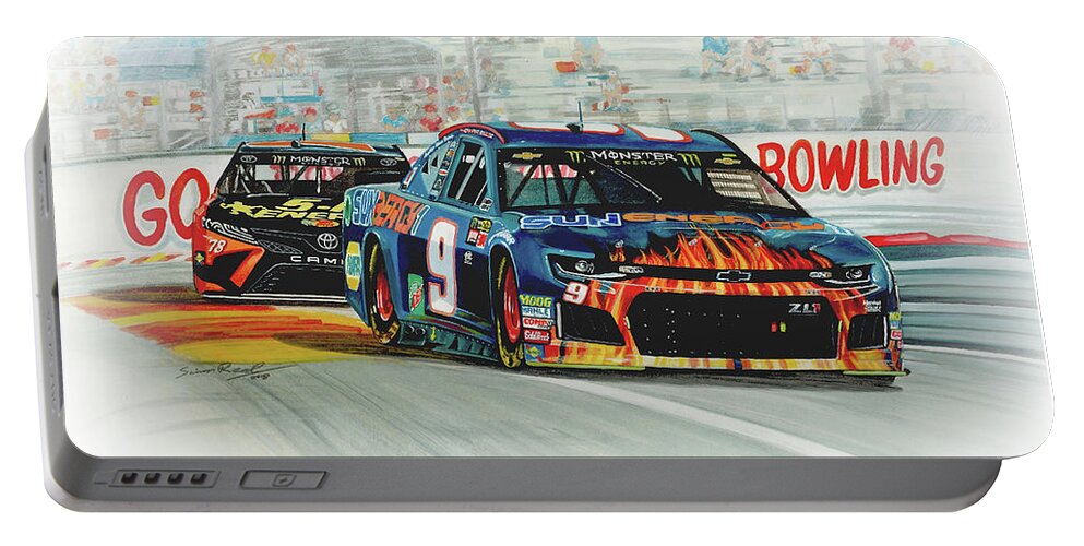 Watercolour Portable Battery Charger featuring the painting Victory At The Glen by Simon Read