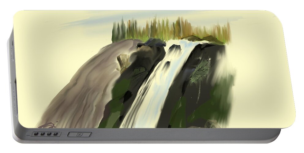 Waterfall Portable Battery Charger featuring the digital art View Below the Falls by Joel Deutsch
