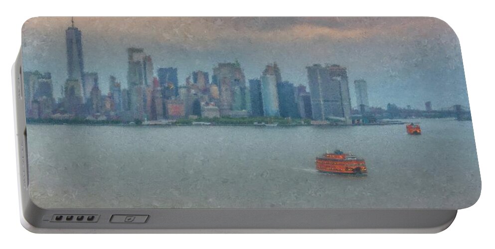 Norwegian Escape Portable Battery Charger featuring the painting View from Norwegian Escape returning to New York from Bermuda by Bill McEntee