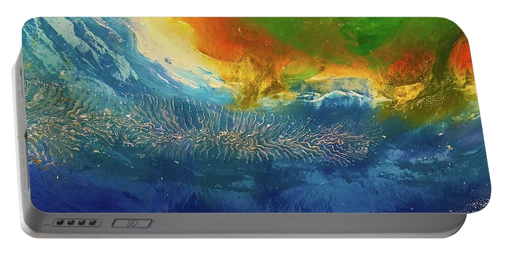 Vivid Portable Battery Charger featuring the painting View From Space by Shelley Myers