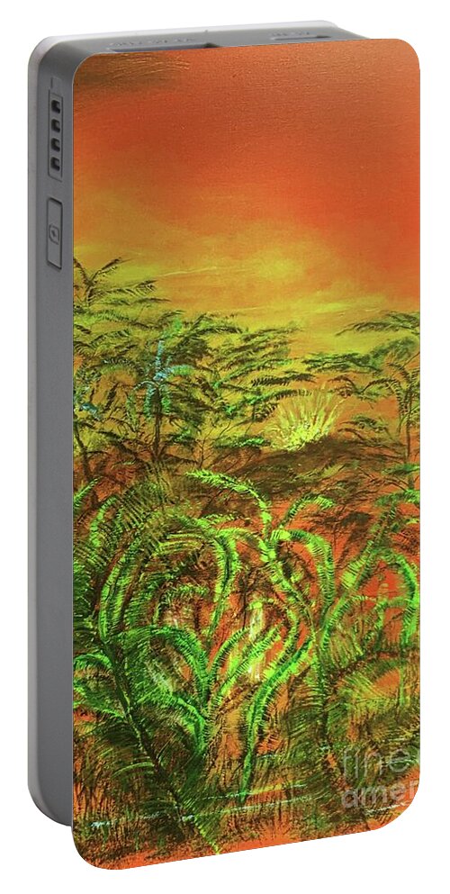 Aina Portable Battery Charger featuring the painting View of Ahuailaau by Michael Silbaugh