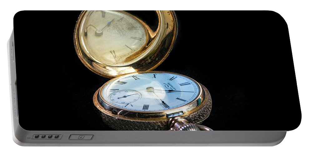 Pocket Watch Portable Battery Charger featuring the photograph Gold Pocket Watch. by Cordia Murphy