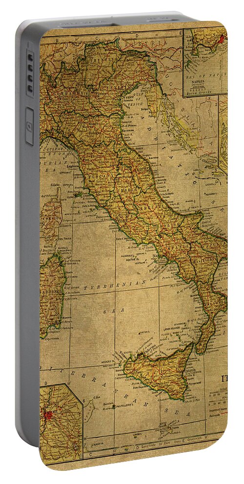 Vintage Portable Battery Charger featuring the mixed media Vintage Map of Italy 1925 by Design Turnpike