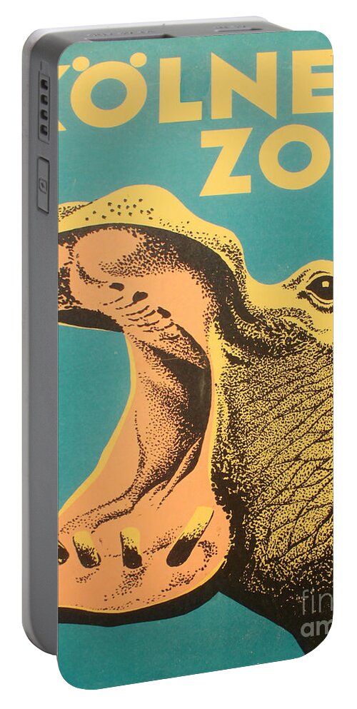 Vintage Portable Battery Charger featuring the painting Vintage Poster Zoo Hippopotamus by Mindy Sommers