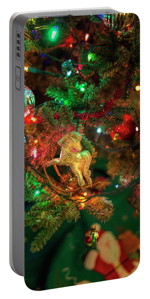Christmas Portable Battery Charger featuring the photograph Vintage Rocking Horse on the Tree by Cordia Murphy