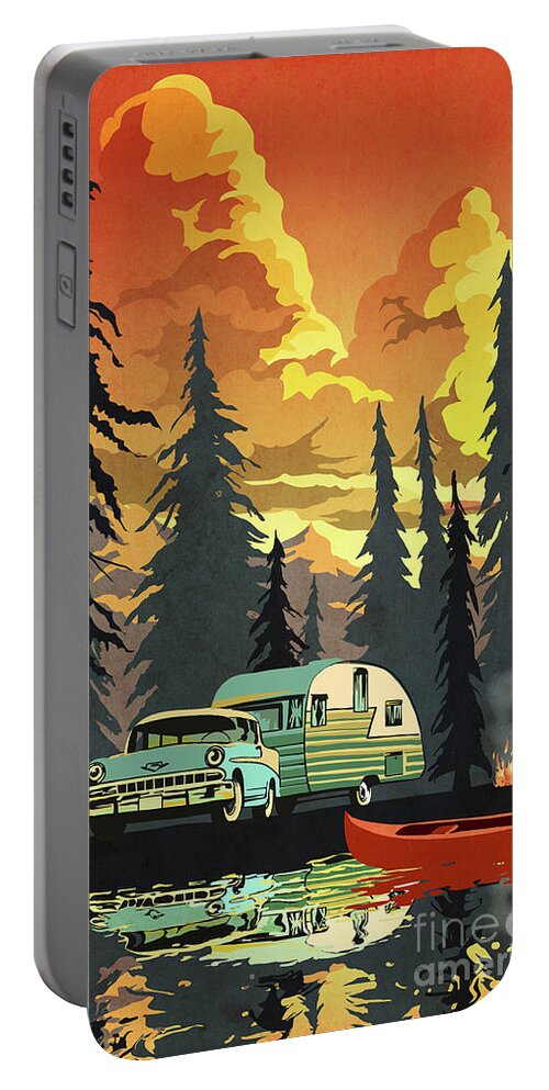 Retro Travel Art Portable Battery Charger featuring the digital art Vintage Shasta Camper by Sassan Filsoof