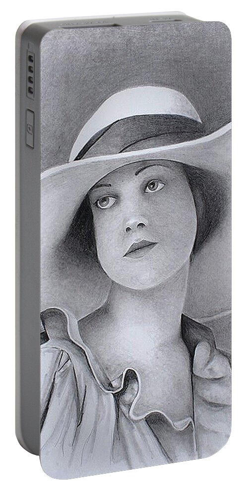 Woman Portable Battery Charger featuring the drawing Vintage woman in brim hat by Tim Ernst