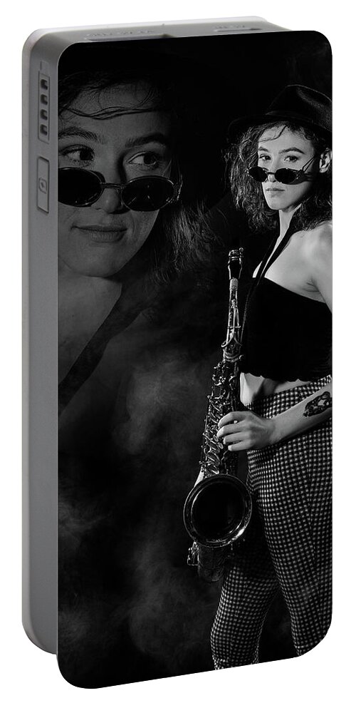 Alexis Portable Battery Charger featuring the photograph Vision of Black and White Blues by Dennis Dame
