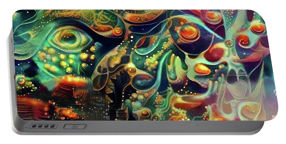 Abstract Portable Battery Charger featuring the digital art Vivid Masquerade by Bruce Rolff
