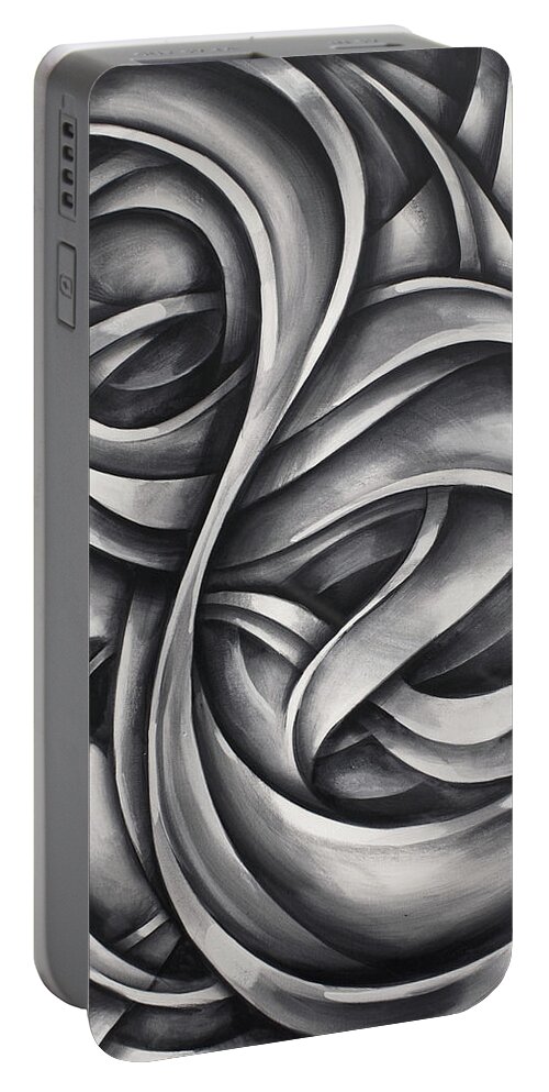 Monotone Portable Battery Charger featuring the painting 'void' by Michael Lang