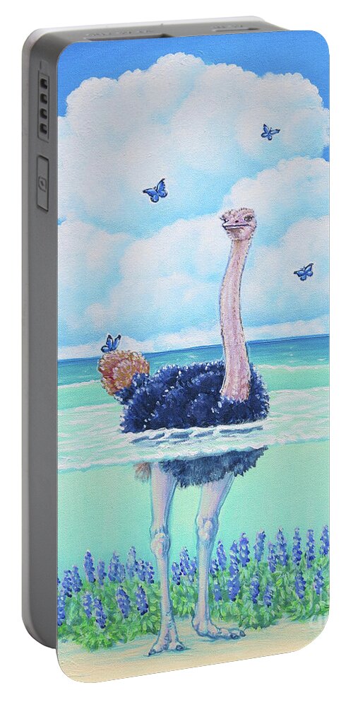 Ostrich Portable Battery Charger featuring the painting Wading Ostrich by Elisabeth Sullivan