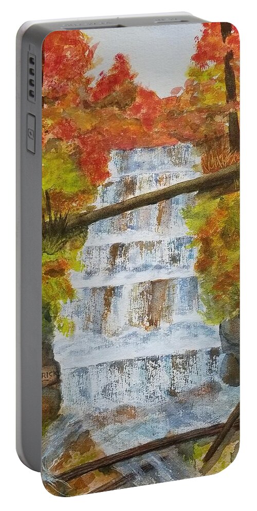 Waterfalls Portable Battery Charger featuring the painting Wagner Falls by Ann Frederick