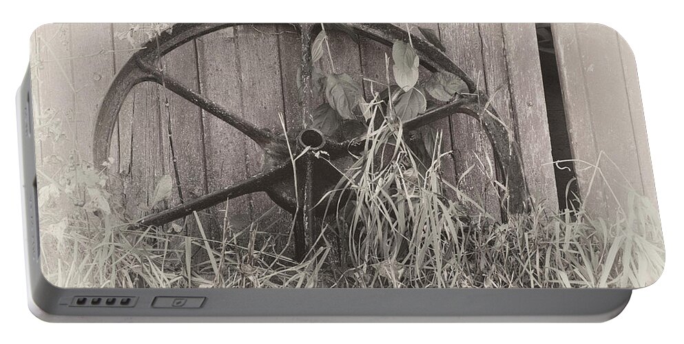 Farm Life Portable Battery Charger featuring the photograph Wagon Wheel by Jim Thompson