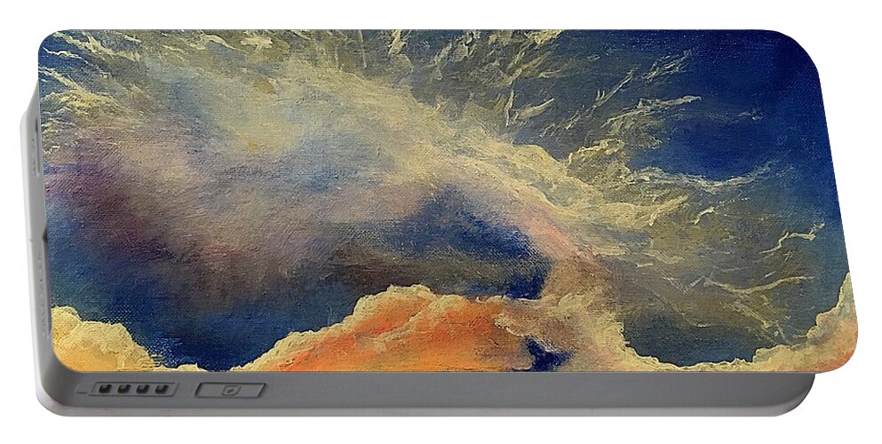 Solar Cloud Portable Battery Charger featuring the painting Wake. Up. Now. by Esperanza Creeger