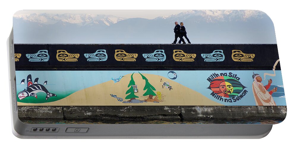 Walking Together Portable Battery Charger featuring the photograph Walking Together -- The Unity Wall Mural in Victoria, British Columbia by Darin Volpe