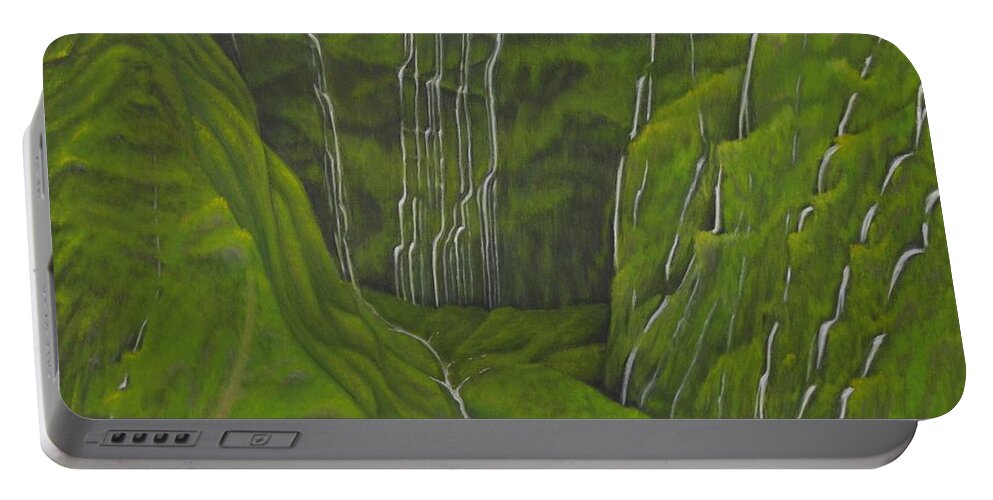 Kauai Waterfalls Portable Battery Charger featuring the painting Wall of Tears - Kauai Hawaii by Mary Deal