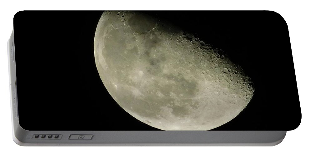 Black Portable Battery Charger featuring the photograph - Waning moon by THERESA Nye