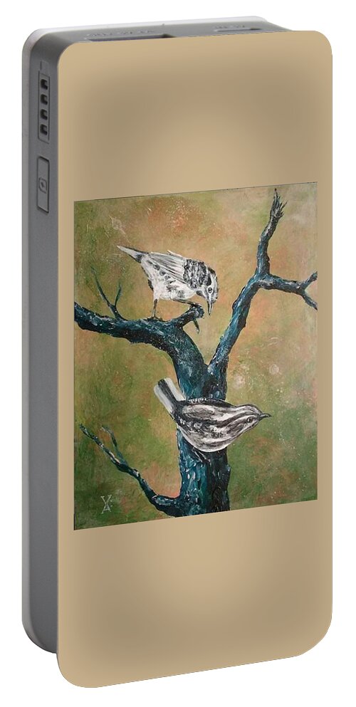 Warblers Portable Battery Charger featuring the painting Warblers by Violet Jaffe