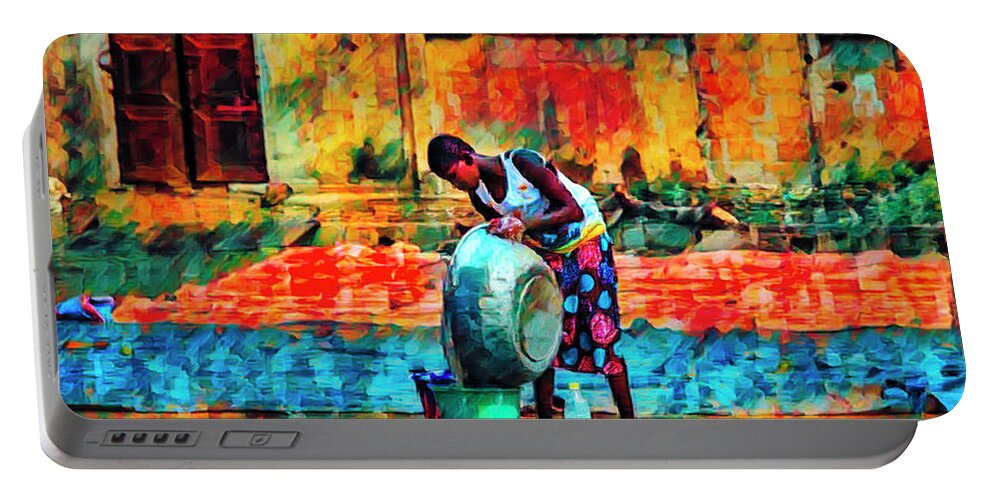 African Portable Battery Charger featuring the photograph Wash Day African Art by Debra and Dave Vanderlaan