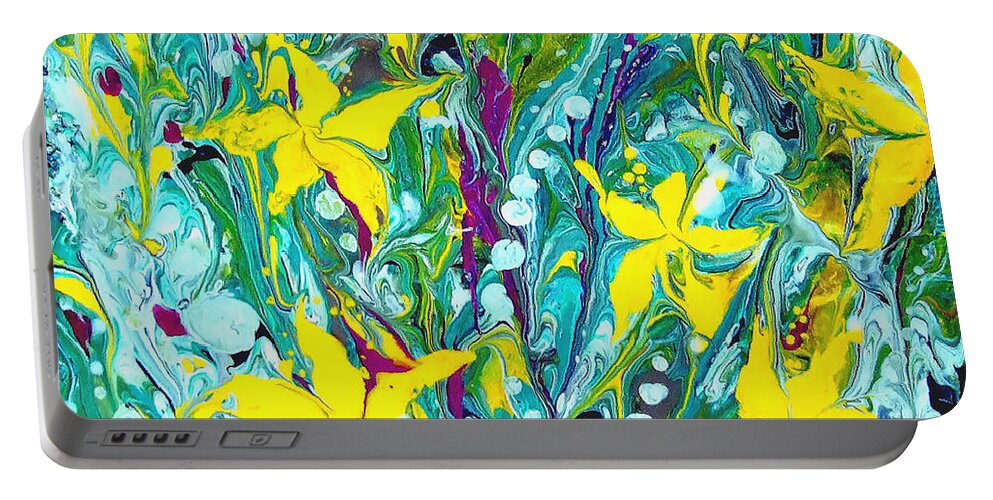 Lilies Portable Battery Charger featuring the painting Water Lilies by Vallee Johnson