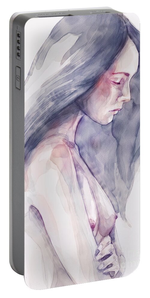 Watercolor Portable Battery Charger featuring the painting Watercolor abstract portrait of a girl by Dimitar Hristov