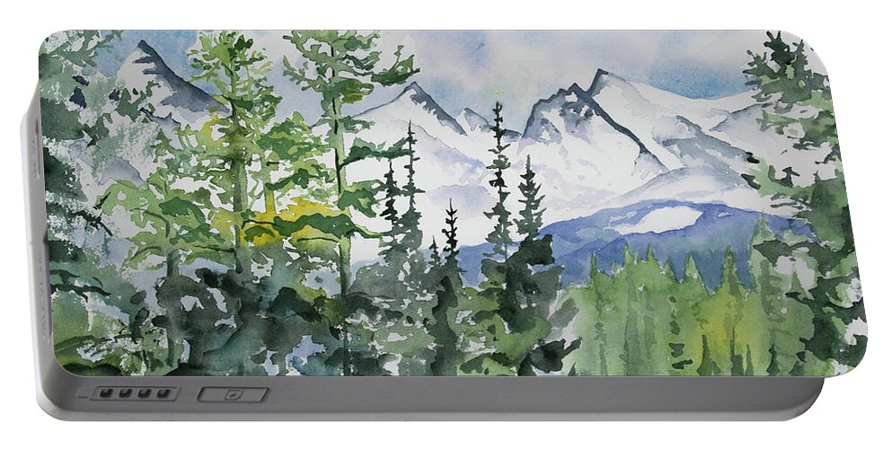Brainard Lakes Portable Battery Charger featuring the painting Watercolor - Brainard Lakes Winter Landscape by Cascade Colors