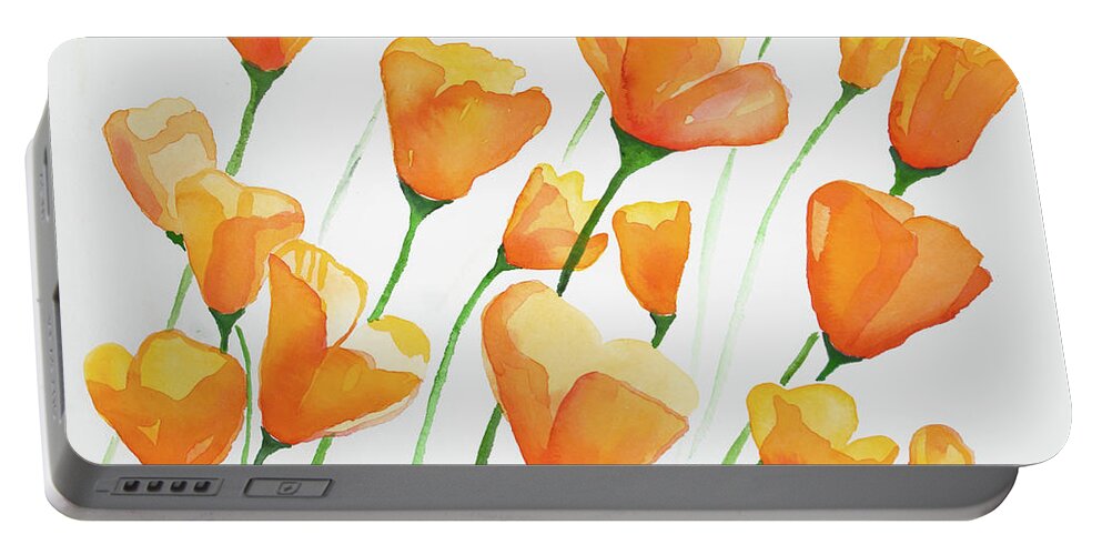 Poppy Portable Battery Charger featuring the painting Watercolor - California Poppies by Cascade Colors