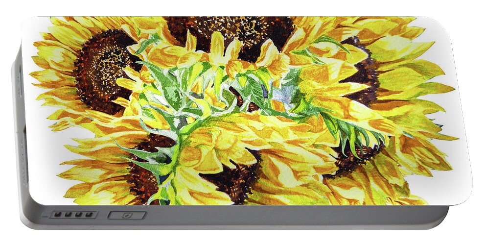 Sunflowers Portable Battery Charger featuring the painting Watercolor Sunshine Of Sunflowers by Irina Sztukowski