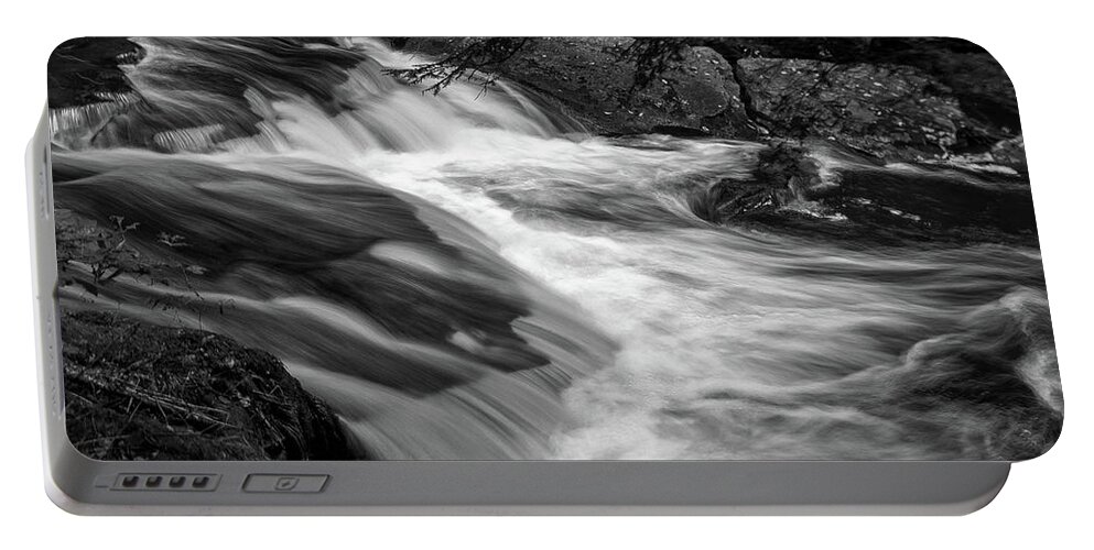 Black And White Portable Battery Charger featuring the photograph Waterfalls at Ricketts Glenn by Louis Dallara