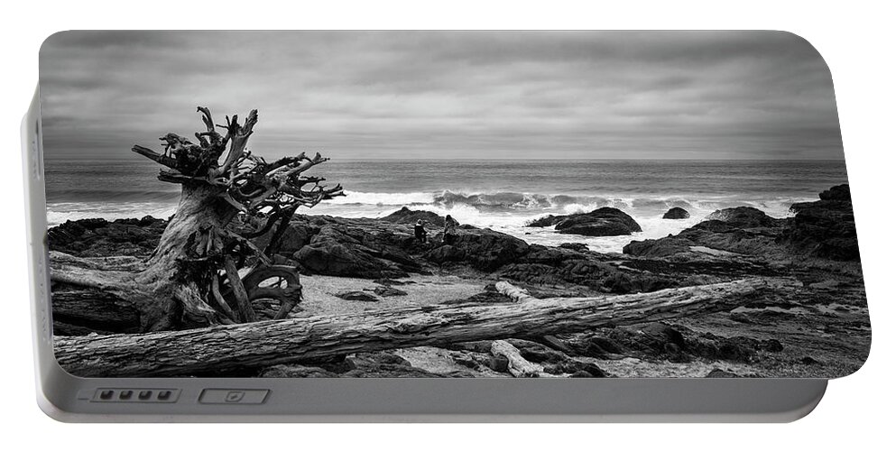 Black And White Portable Battery Charger featuring the photograph Wave Watching by Steven Clark