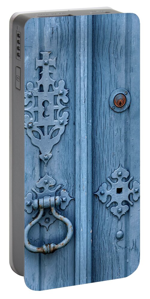 Templar Portable Battery Charger featuring the photograph Weathered Blue Door Lock by David Letts