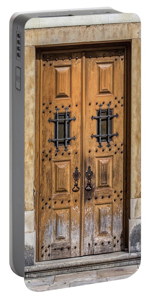 Door Portable Battery Charger featuring the photograph Weathered Brown Door of Portugal by David Letts