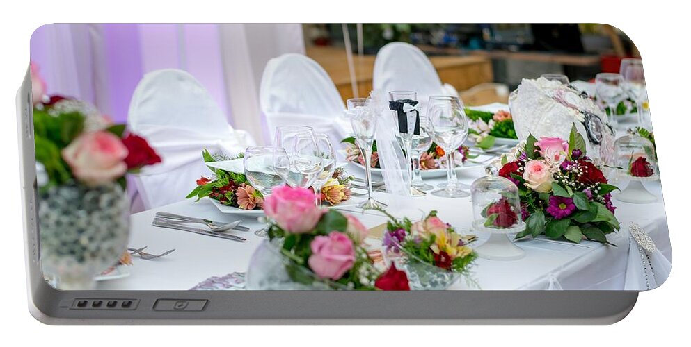 Cute Portable Battery Charger featuring the photograph Wedding table by Top Wallpapers