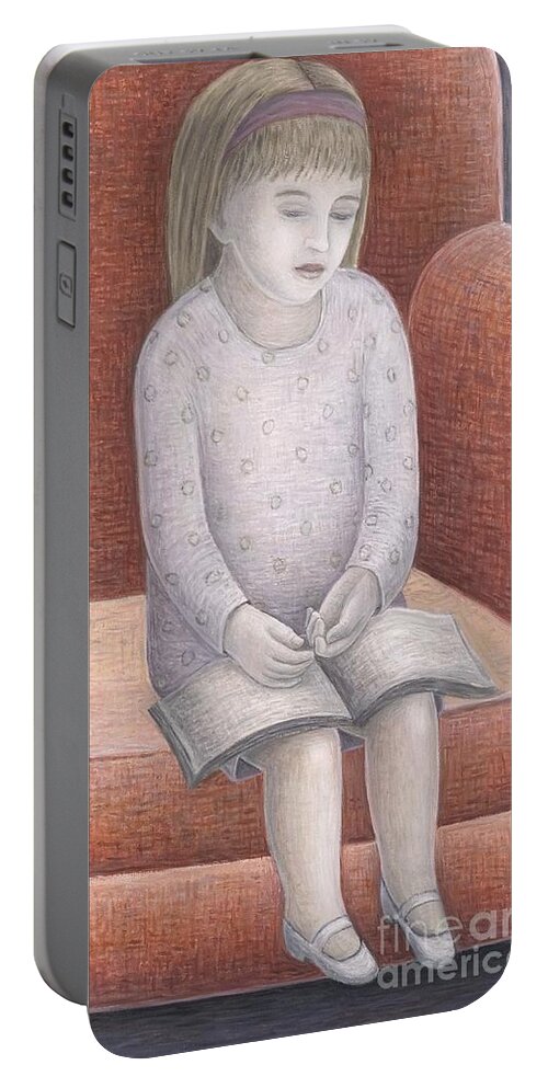 Wee Reader Portable Battery Charger featuring the painting Wee Reader, 2005 by Ruth Addinall