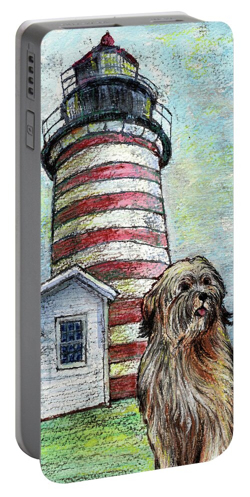 West Quoddy Head Portable Battery Charger featuring the mixed media West Quoddy Head by AnneMarie Welsh