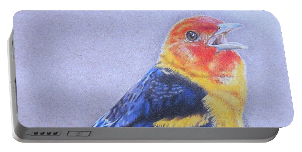Western Tanager Portable Battery Charger featuring the drawing Western Tanager - Male by Karrie J Butler