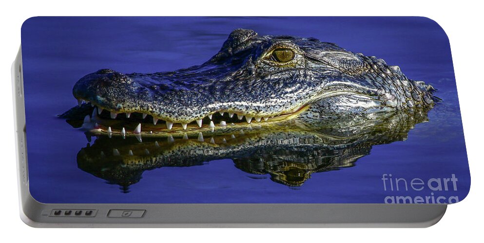 Gator Portable Battery Charger featuring the photograph Wetlands Gator Close-Up by Tom Claud