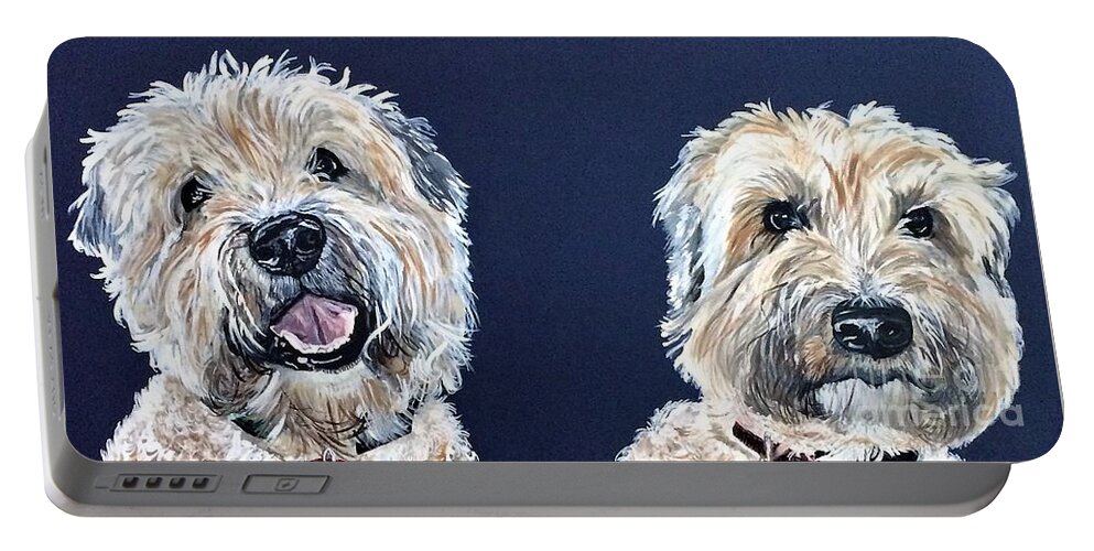 Canvas Portable Battery Charger featuring the painting Wheaten Terriers by Barbara Donovan