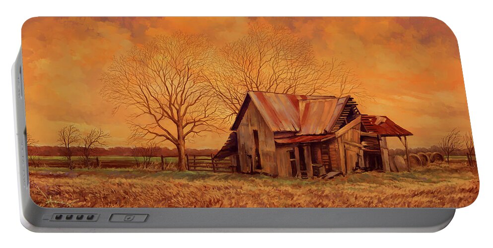 Farmland Portable Battery Charger featuring the painting Where Grandpa Once Played by Hans Neuhart