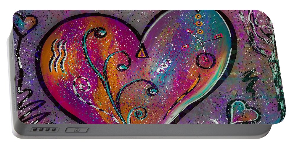 Whimsical Heart Portable Battery Charger featuring the digital art Whimsical Hearts Colorful Digital Painting by Laurie's Intuitive