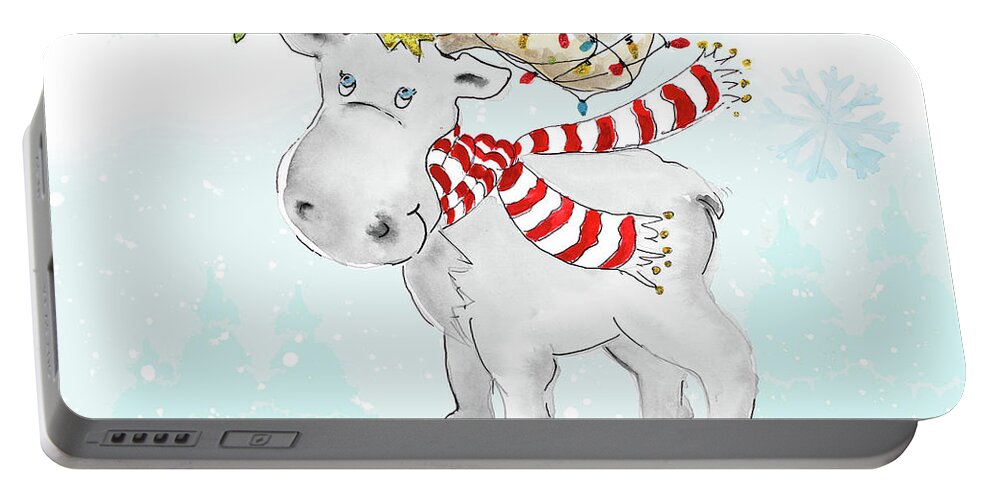 Whimsical Portable Battery Charger featuring the mixed media Whimsical Moose by Patricia Pinto